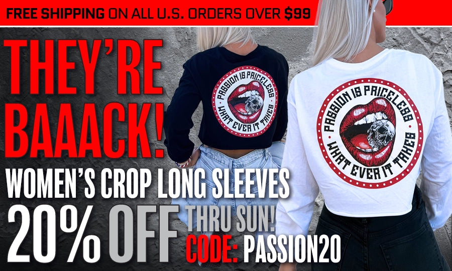 THEY'RE BACK! WOMEN'S CROP LONG SLEEVES. 20% OFF THRU SUN! CODE: PASSION20