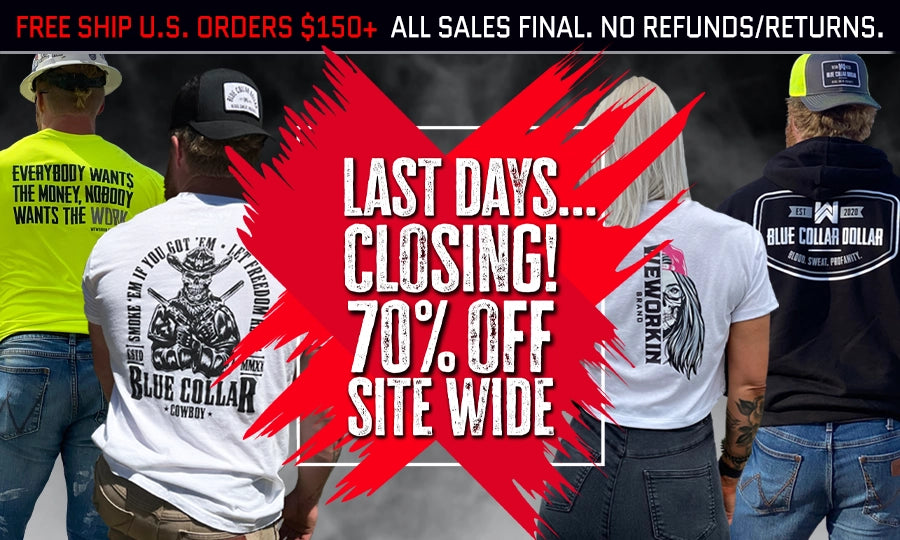 LAST DAYS...CLOSING! 70% OFF SITE WIDE—ALL SALES FINAL. NO RETURNS OR EXCHANGES. NO REFUNDS. FREE SHIPPING IN THE U.S FOR ORDERS OVER $150.