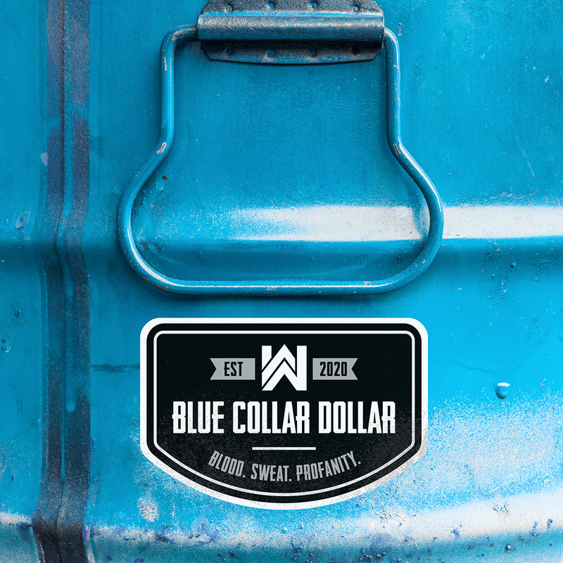 Custom Die Cut Sticker—Black/White—BLUE COLLAR DOLLAR-Curved
