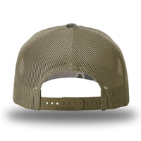 Back View of the Marsh Duck Camo/Loden two-tone WeWorkin hat—Richardson 112PFP snapback, 5-panel trucker, mesh-back style. 