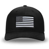 All Black Flex Fit style WeWorkin hat—Woven front with Poly mesh sides and back, Richardson 110 brand (R-Flex trucker). WeWorkin "American Flag" rectangular patch is centered on the front panels.