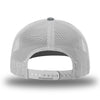Richardson 112, Retro Trucker Classic Hat style, in light grey mesh back panels and matching grey snapback. Heather Grey button on top.