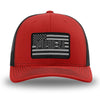 Red and Black WeWorkin hat—Richardson 112 brand snapback, retro trucker classic hat style. PRO-2A woven patch with black merrowed edge is centered on the front panels.