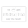 Large sized "BLUE COLLAR DOLLAR. Blood. Sweat. Profanity." White transfer decal sticker on white background with drop shadow to show edges of white on white.