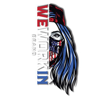 WEWORKIN BRAND red, white and blue patriotic Women's SKULL Decal—Custom die-cut Direct Transfer window sticker.