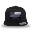All black, high-profile, WeWorkin hat—snapback, 5-panel classic trucker, mesh sides/back style. We Workin LEO FLAG woven patch with black merrowed edge is centered on the front panel.