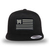 All black, high-profile, WeWorkin hat—snapback, 5-panel classic trucker, mesh sides/back style. We Workin Flag rectangular patch is centered on the front panel.