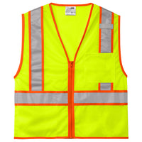 Front of a We Workin Class 2 Mesh Zippered Two-Tone Vest on white background. No printing on front of vest (blank). 