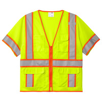 Front of a We Workin Class 3 Mesh Zippered Short Sleeve Vest on white background. No printing on front of vest (blank). 
