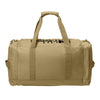 Desert Tan tactical duffle bag pictured from back on a white background. WW Script logo embroidered in black thread on the top panel. 600D polyester canvas, Covered zipper D-shaped main compartment, [2] zippered end pockets, Web carry handles with padded handle wrap, Web grab handles on both ends, Removable/adjustable padded shoulder strap.