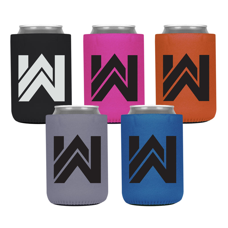 All (5) koozie colors (Black, Bold Pink, Orange, Grey, Blue) of 12 oz, regular fit, heavy foam koozies with WeWorkin icon imprint on one side. (Other side has WeWorkin logo imprint)
