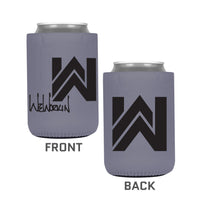 Grey color koozie, 12 oz. regular fit, heavy foam material. WeWorkin icon imprint on one side and WeWorkin logo imprint on the other side.