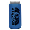 Blue 12 oz koozie, TALL/SLIM fit, heavy foam with WeWorkin Brand icon imprint on both sides in Black color.