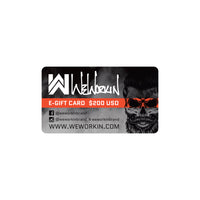 Virtual WeWorkin e-Gift card on a white background. $200 USD value pictured.