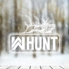Large sized WW HUNT white print/clear decal—custom die-cut, direct transfer decal on a clear window.